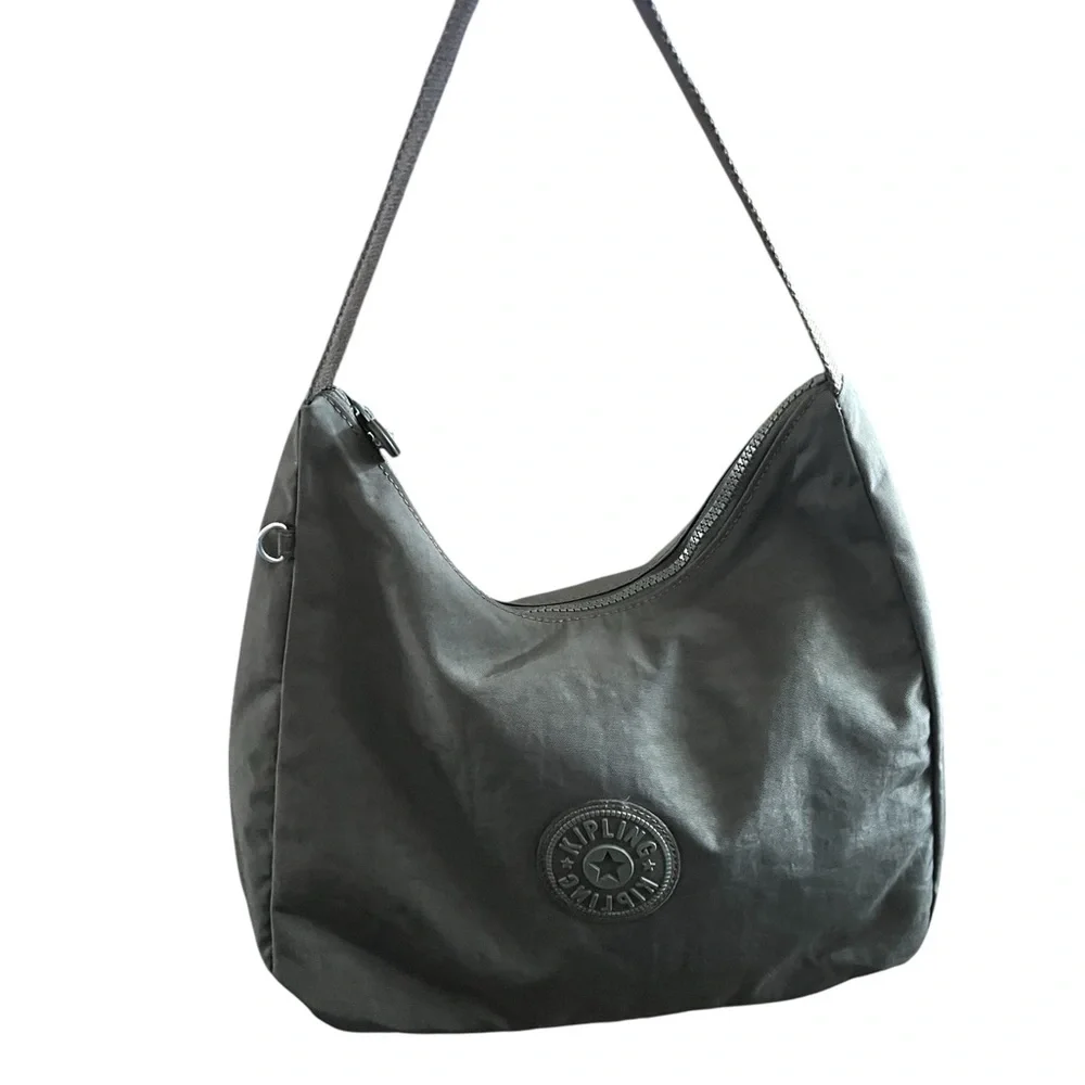 Kipling Small Shoulder Bag Olive Green Nylon Multi Pocket Compact Lightweight - Picture 1 of 9